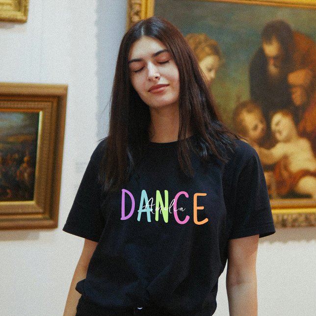 Camiseta Personalizar a dança colorida do arco-íris em pret (Personalize Rainbow Color Dance Lover Black T-Shirt)