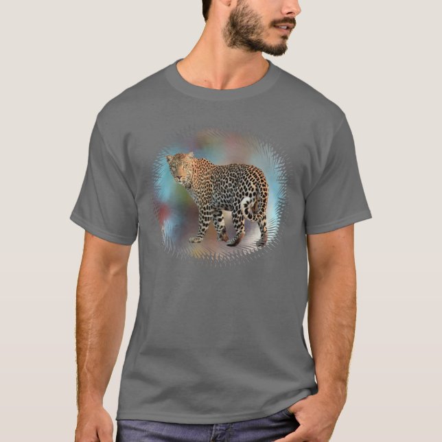 Camiseta Personalizar Cinza Escura Leopardo Moderno Elegant (Frente)