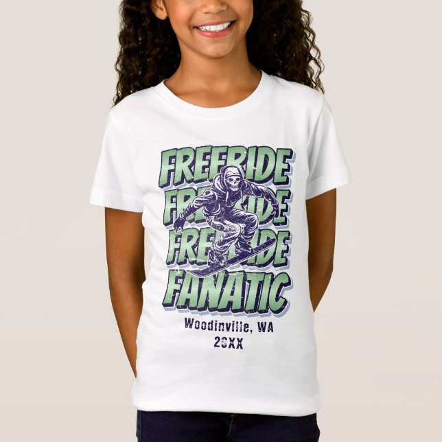 Camiseta Personalizar Freeride Local de Snowboard Nome Data (Frente)