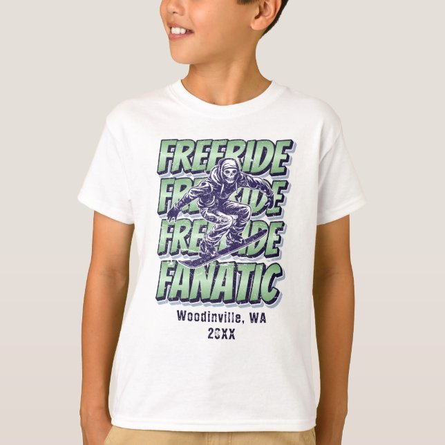 Camiseta Personalizar Freeride Local de Snowboard Nome Data (Frente)