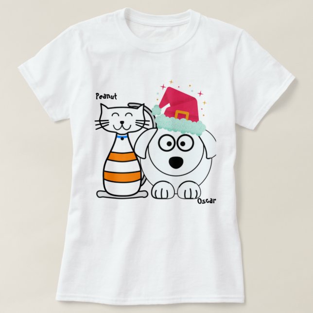 Camiseta Personalizar Gato Personalizado e Cachorro Feliz N (Frente do Design)