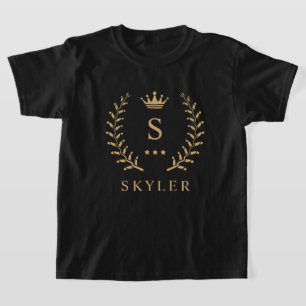 Camiseta Personalizar o nome e o monograma Dourado preto in