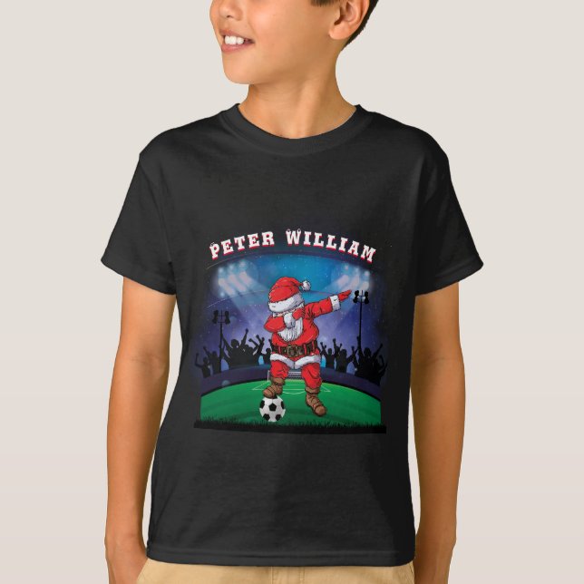 Camiseta Personalizar Papais noeis de Nome Futebol de Natal (Frente)