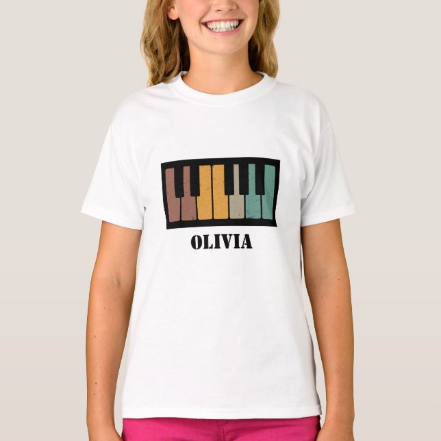 Camiseta Personalizar teclas de piano em preto e branco (Frente)