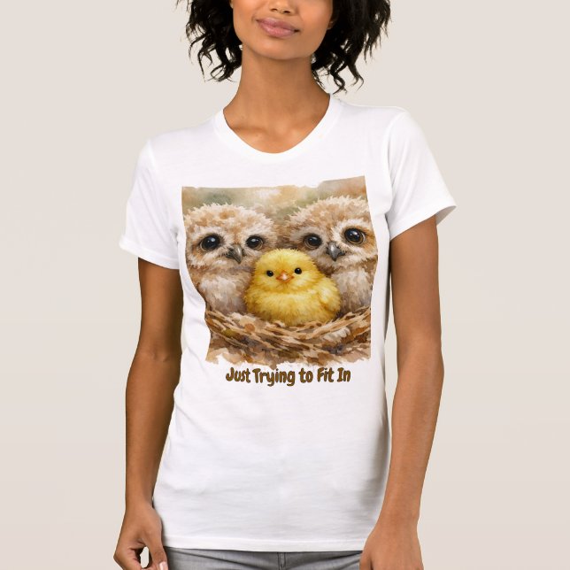 Camiseta Personalizável de Corujas e Pintinhos (Frente)