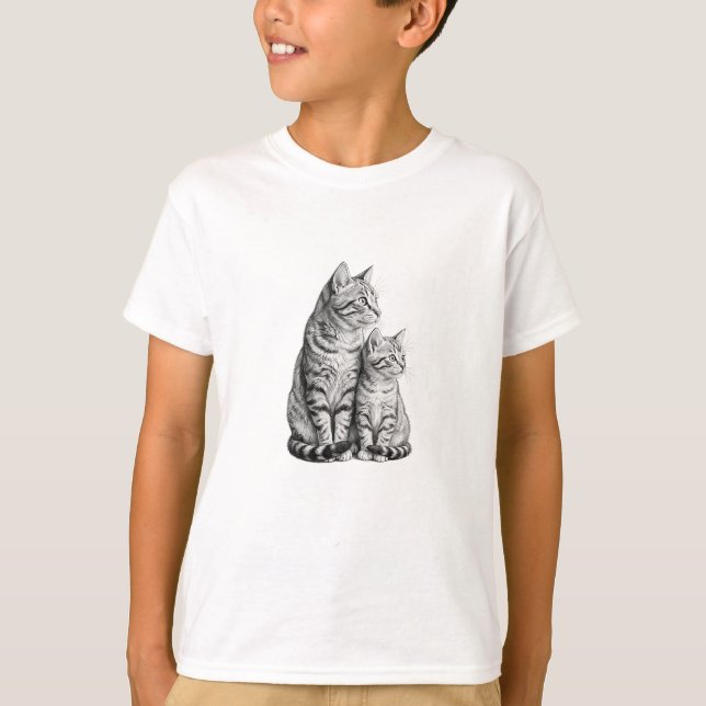 Camiseta personalizável de esboço de gatinho de ga (Frente)