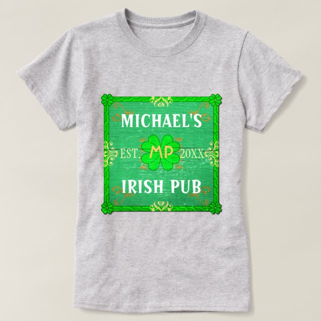 Camiseta Personalizável Seu Nome Irish Pub Green (Frente do Design)