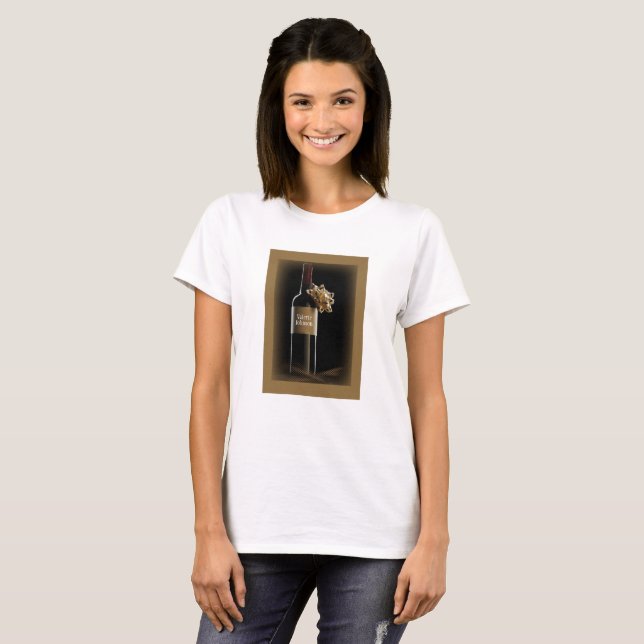 Camiseta Personalize a garrafa de vinho com o dia do chefe  (Frente Completa)