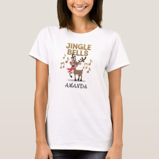 Camiseta Personalize Jingle Bells Singing Reindeer T-Shirt