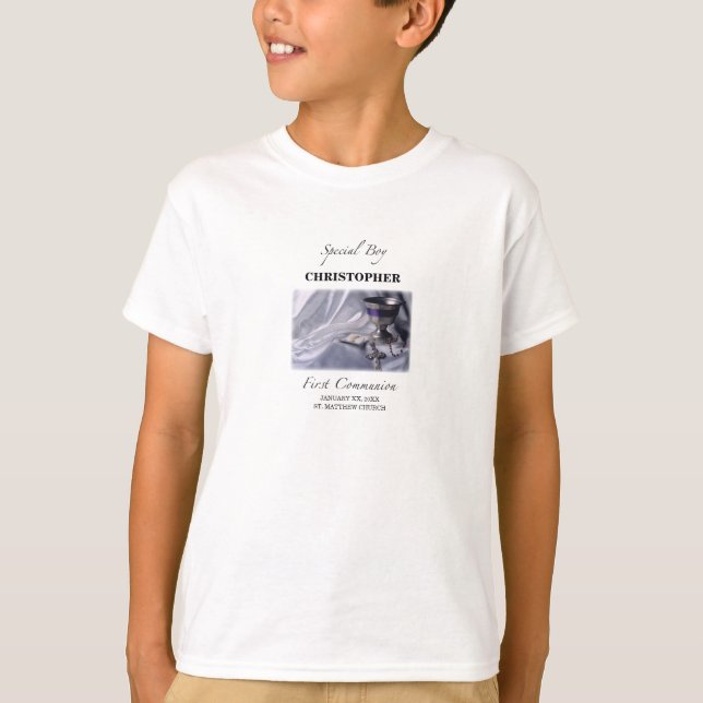 Camiseta Personalize, Menino, Primeira Comunhão Azul (Frente)