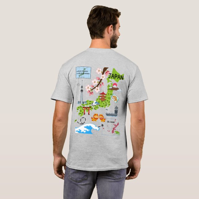 Camiseta Personalize o Design do Mapa Japonês Divertido (Parte Traseira Completa)