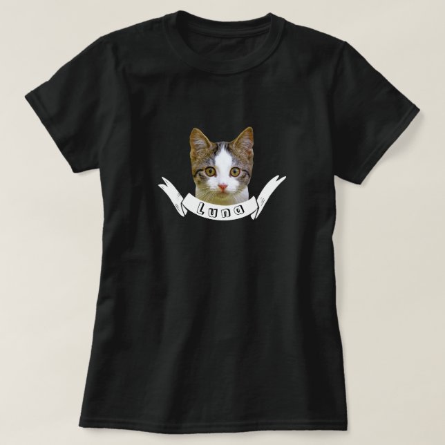 Camiseta Personalize o nome do gato de estimação e a foto d (Frente do Design)