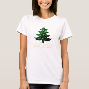 Camiseta Personalize sparkles Sparkly do verde da árvore d