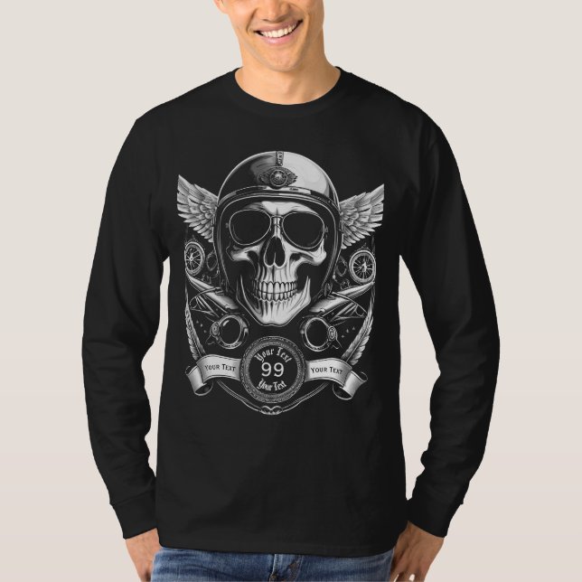Camiseta Personalized 2-Sided Biker Skull Motorcycle (Frente)