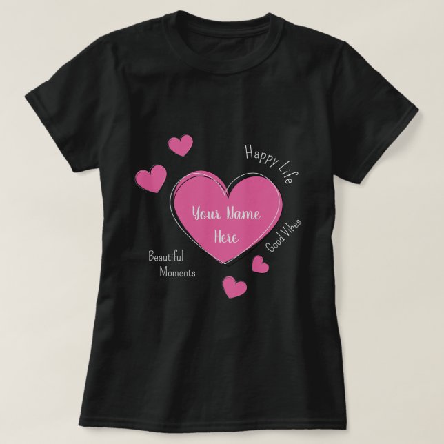 Camiseta Personalized Black Women’s T-Shirt with Pink Heart (Frente do Design)