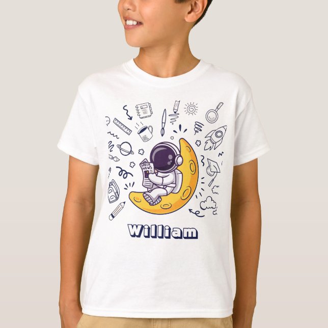 Camiseta Personalized Doodle Space Planets Back to School (Frente)