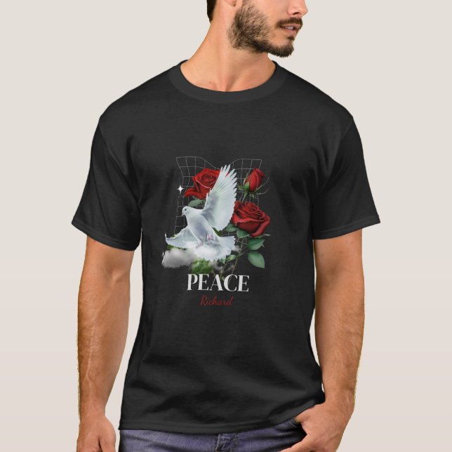 Camiseta Personalized Dove Rose Black Dark T-Shirt Design (Frente)