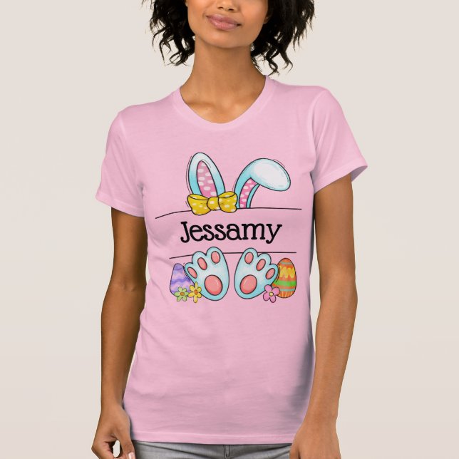 Camiseta Personalized Easter Bunny Name Pastel Bow (Frente)