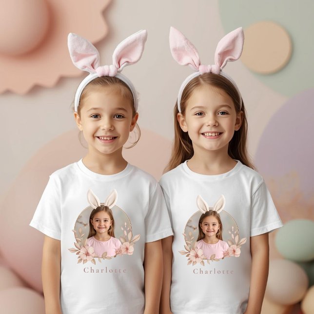 Camiseta Personalized Easter Bunny Photo Kids T-Shirt (Criador carregado)