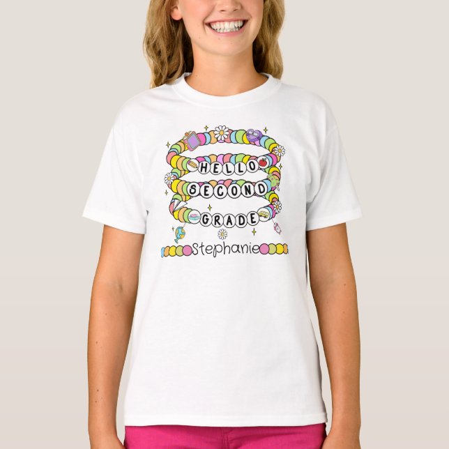 Camiseta Personalized Hello Second Grade T-Shirt (Frente)