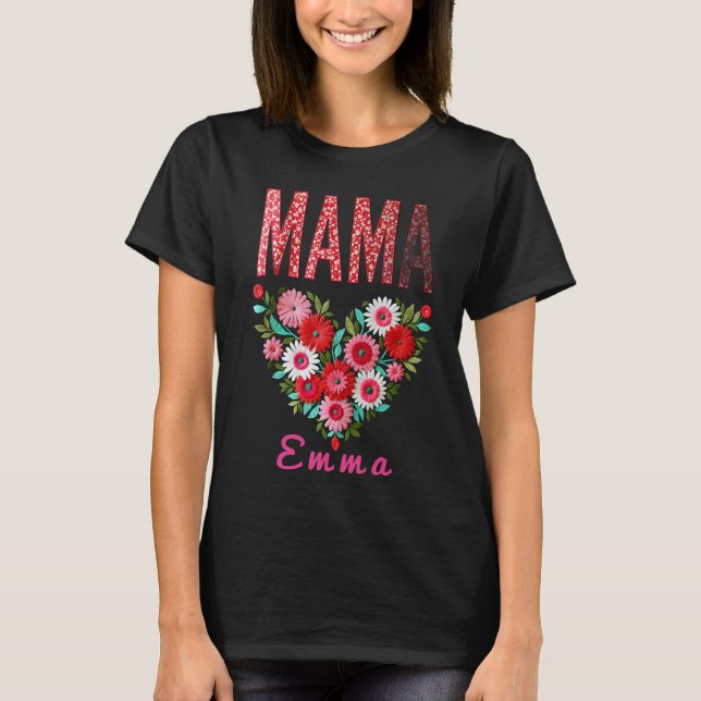Camiseta Personalized Mama Heart Floral Custom Gift (Frente)
