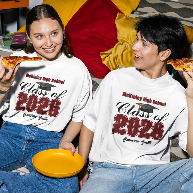 Camiseta Personalized Maroon Class of 2026 Graduation (Criador carregado)