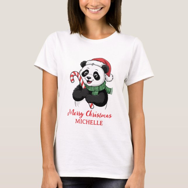Camiseta Personalized Merry Christmas Cute Panda Bear (Frente)