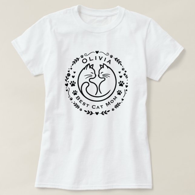 Camiseta Personalized Name Best Cat Mom T-Shirt  (Frente do Design)