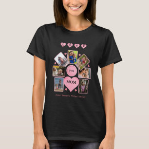 Camiseta Personalized Photo LOVE you MOM with Hearts Black