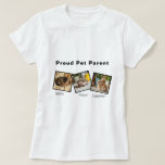 Camiseta Personalized Proud Pet Parent T-Shirt<br><div class="desc">Fully customizable! Add your pet’s names under each of the three adorable photos, replace the photos with your own pets, and edit the text to make this t-shirt truly yours. Featuring the heartfelt phrase “Proud Pet Parent” in light gray on a black shirt, this tee is comfortable, stylish, and perfect...</div>