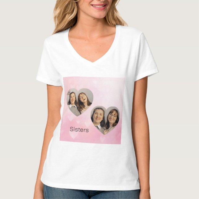 Camiseta Personalized Sisters Heart-Shaped Photo T-Shirt (Frente)