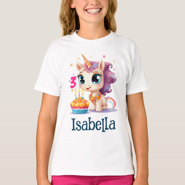 Camiseta Personalized Unicorn Girl Birthday Party (Frente)