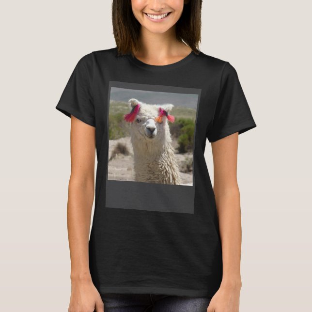 Camiseta Peru Alpaca With Ear Decoration Tassels  Cute Phot (Frente)