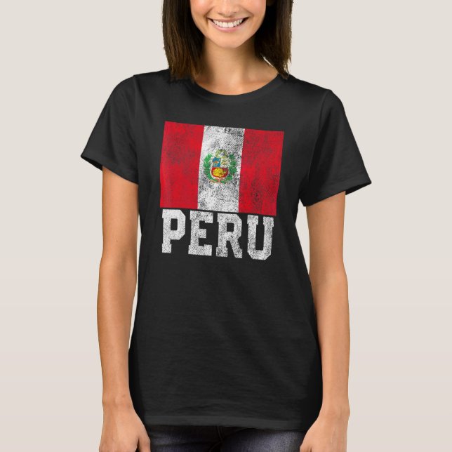Camiseta Peru: Bandeira do Orgulho de Bandeiras Rota a Famí (Frente)