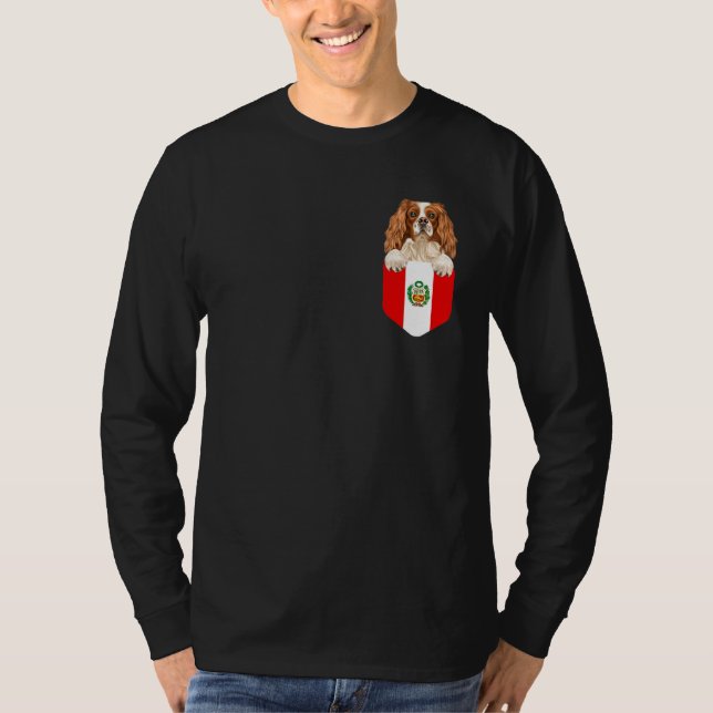 Camiseta Peru: Bandeira Inglesa Toy Spaniel Dog Em Pocket (Frente)