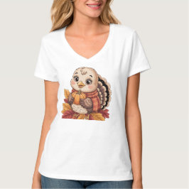 Camiseta peru de ação de graças abóbora folhas de outono