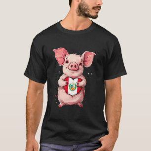 Camiseta Peru Flag Cute Pig Heart Orgulho Peruano R peruano