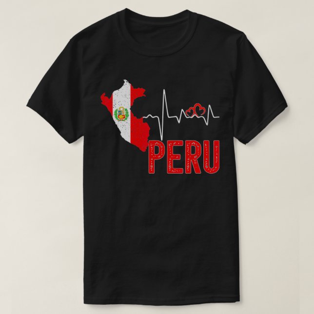 Camiseta Peru Flag Map Heartbeat Design for Peruvian Pride  (Frente do Design)