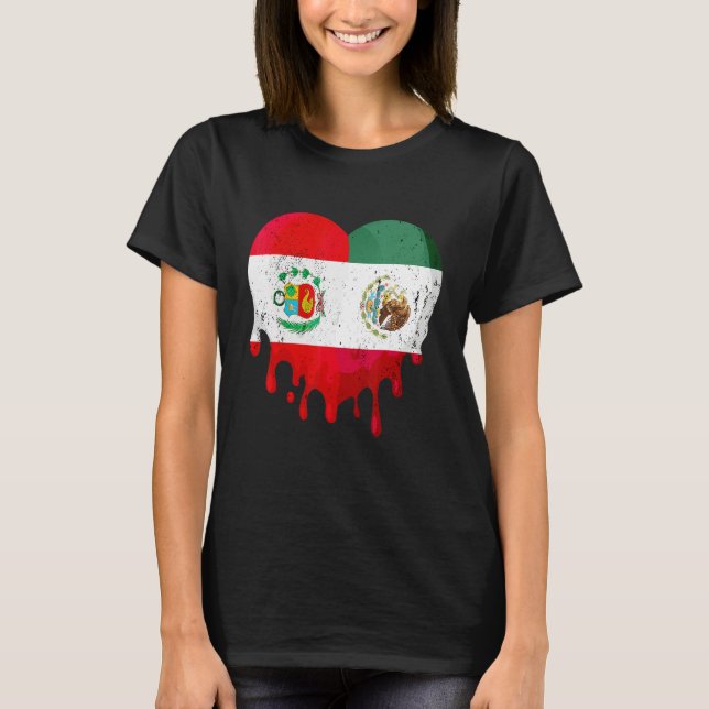 Camiseta Peru Mexico Flag Heart Citizen Grown Patriot Count (Frente)