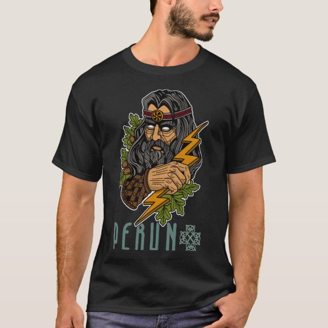 Camiseta Perun Mitos eslavos pagão, senhor de guerra 1 (Frente)