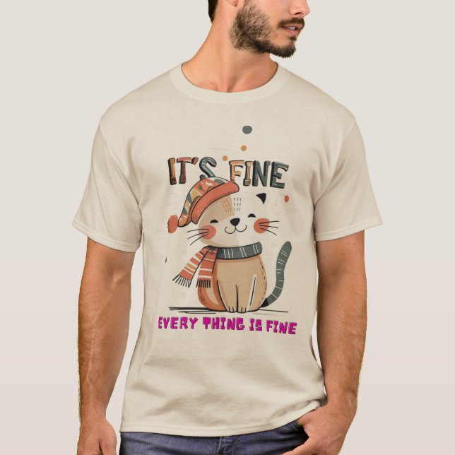 Camiseta pesada e macia com um design de gato ador (Frente)