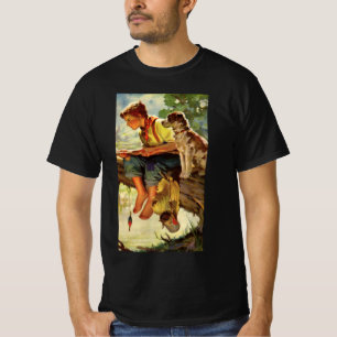 Camiseta Pesca Antiga, Menino com seu Cachorrinho e Minhoca