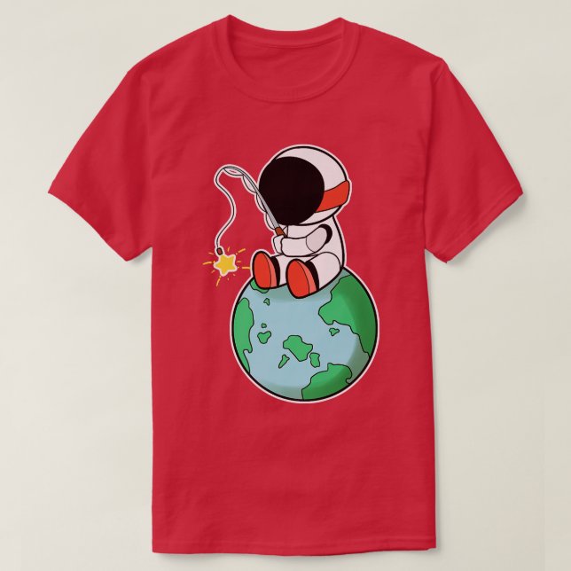 Camiseta Pesca Astronauta Em T-Shirt Com Prêmio Da Terra (Frente do Design)
