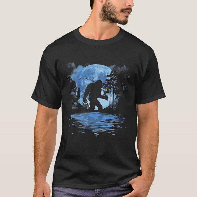 Camiseta Pesca Bigfoot Silhouette Funny Sasquatch Pescador (Frente)
