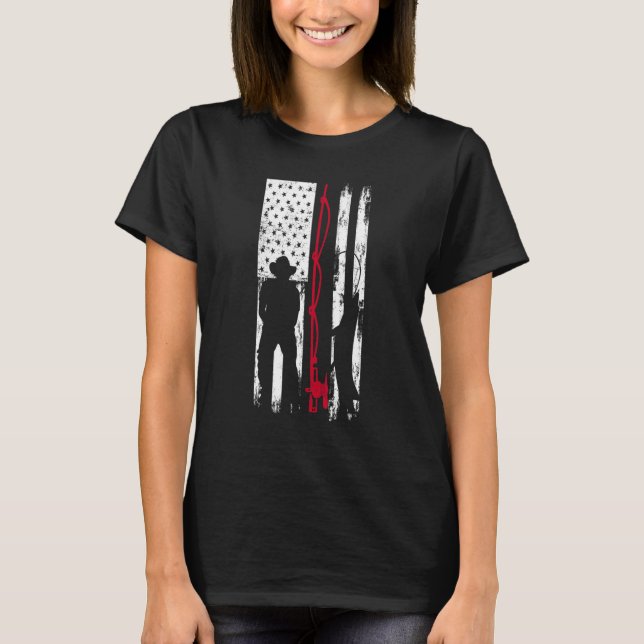 Camiseta Pesca com canas-americanas com pavilhão de pesca e (Frente)