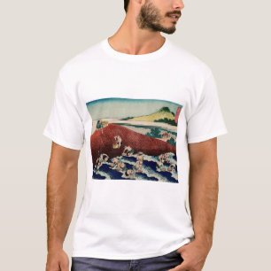 Camiseta Pesca com cesto no rio Kinu por Hokusai
