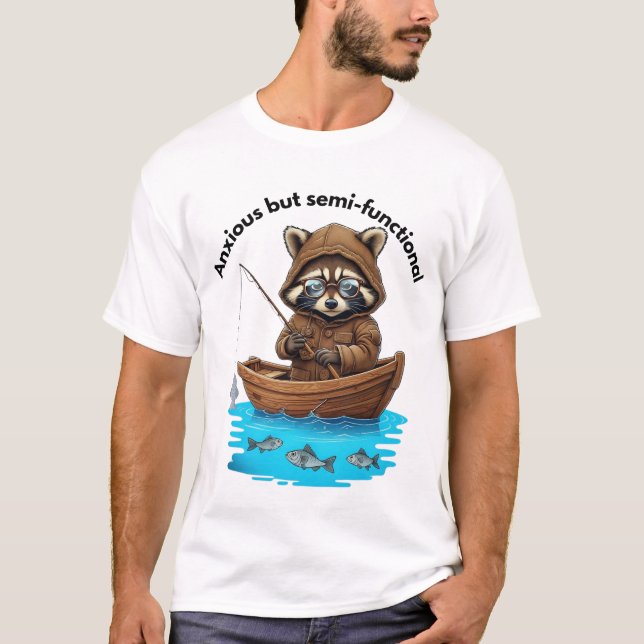 Camiseta Pesca com guaxinim ansiosa mas semifuncional (Frente)