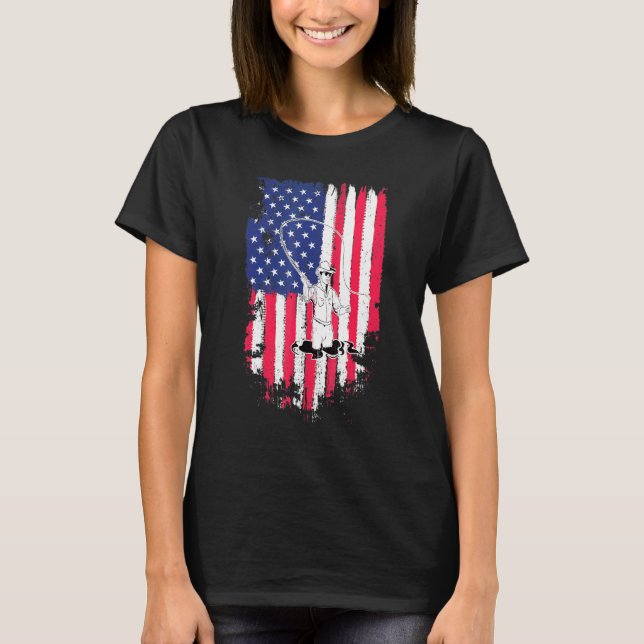 Camiseta Pesca com isca artificial da bandeira americana (Frente)