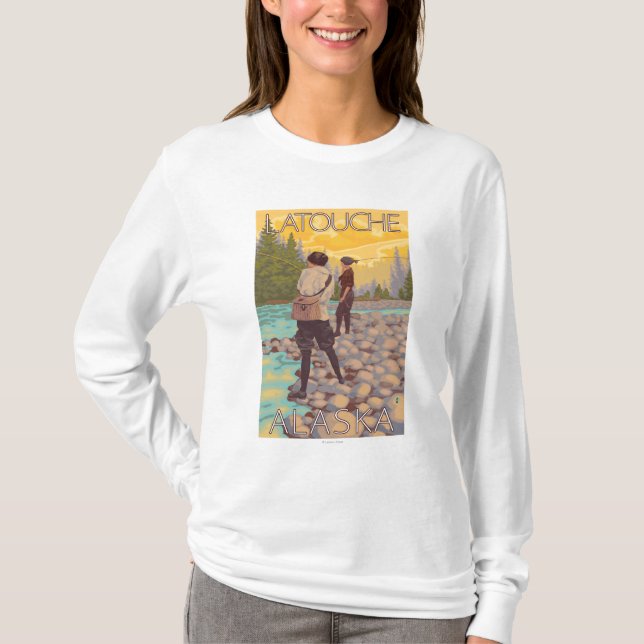 Camiseta Pesca com mosca das mulheres - Latouche, Alaska (Frente)