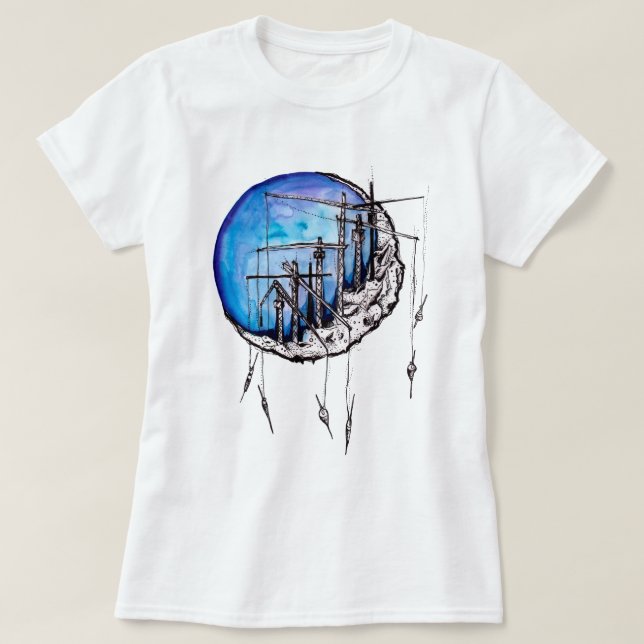 Camiseta Pesca da Lua da Aquarela (Frente do Design)